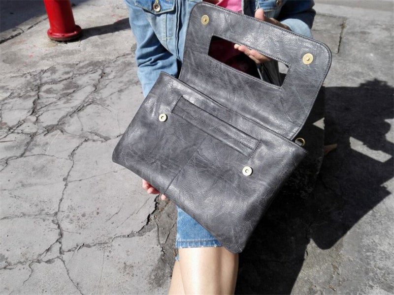 NIGEDU Women Handbags PU Leather Female Clutch Handbag Messenger Bag Large Solid High Capacity (Khaki) - Image 4
