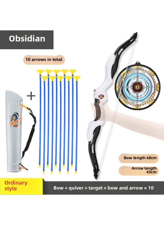 Children's Bow Toy Outdoor Sucker Archery Shooting Target Set Toy Boy Parent-child Sports Shooting Model Toy-Color:Black (Bow +10 Arrows + Arrow Target + Arrow Barrel)  - Image 1