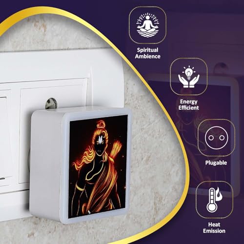 Lexton Jai Shri Ram Fancy LED Night Lamp Light with 2 Pin Socket for Spiritual Ambiance, 0.5 Watt, 230v (Warm White, Pack of 1) - Image 3