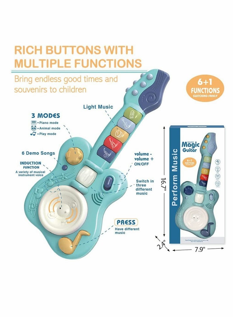 Excefore Electronic Musical Toy Handheld Guitar for Children Lights and Sounds Kids Guitar Toy with Plays Music Drum Piano Violin Trumpet Play Guitar Smart Music Enlightenment Multifunctional Guitar  - Image 3