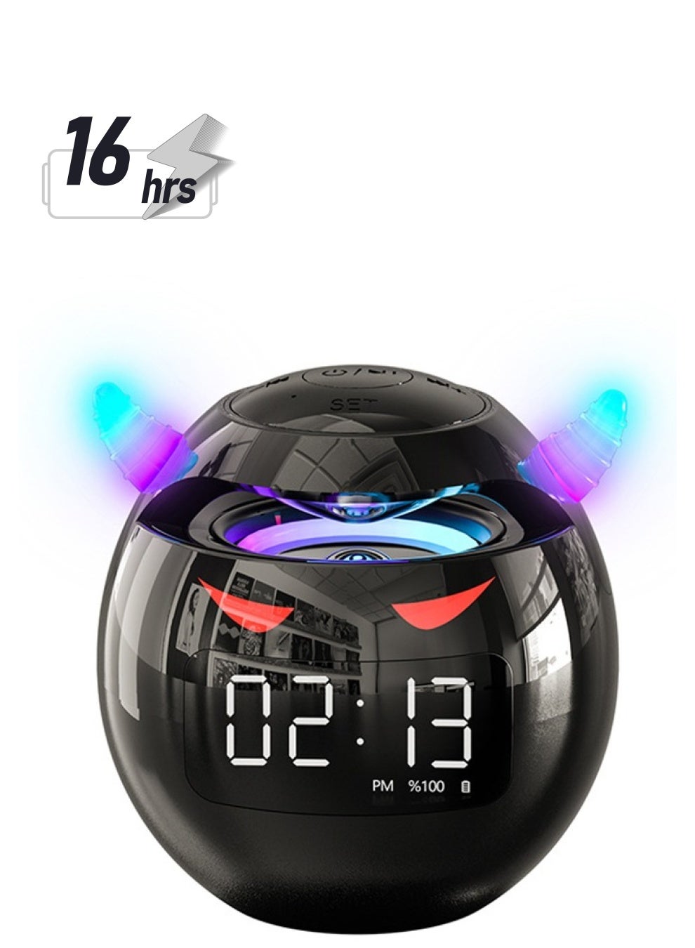Wireless Bluetooth Speaker, Led Flash Portable Outdoor Bedside Kids Room Alarm Clock Subwoofer Music Player with Microphone Hands-Free Call (Black)