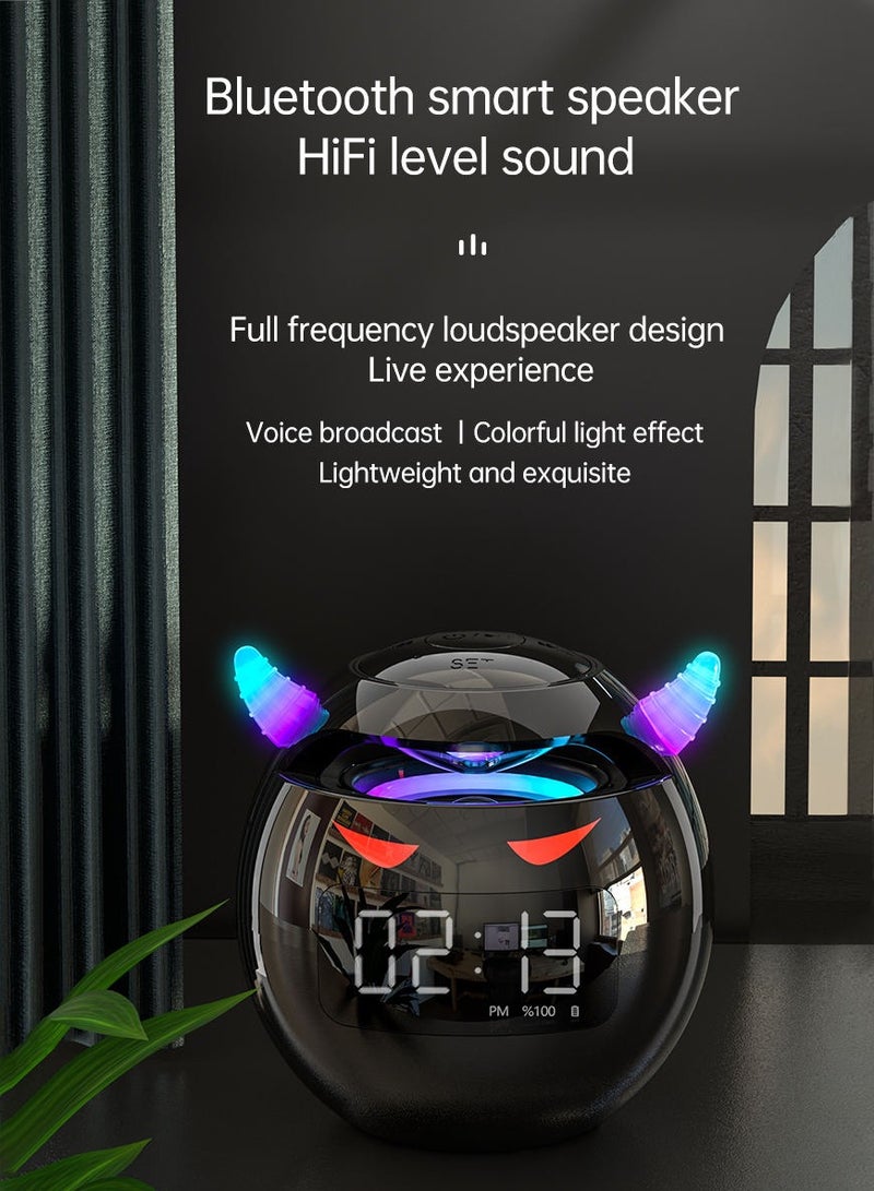 مايل ميلو مكبر صوت لاسلكي بلوتوث، مصباح LED المحمول للخارج وجانب السرير للأطفال، ساعة منبه، مع مكبر صوت خارجي ومشغل موسيقى وميكروفون للمكالمات الحرة (أسود) - Image 2