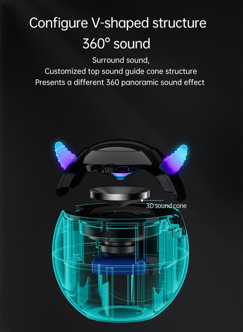 مايل ميلو مكبر صوت لاسلكي بلوتوث، مصباح LED المحمول للخارج وجانب السرير للأطفال، ساعة منبه، مع مكبر صوت خارجي ومشغل موسيقى وميكروفون للمكالمات الحرة (أسود) - Image 4