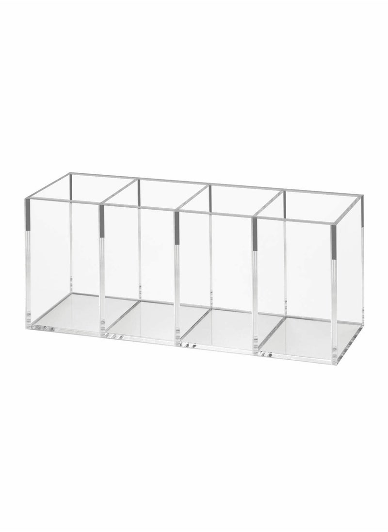 Excefore Acrylic Pen Holder, 4 Compartments Box,Clear Pen Pencil Holder Desk Organizer Makeup Brush Holder,Compartments Containers for Office Accessories,Cosmetic Brush Storage,Dorm,Bathroom,Kitchen (Clear)  - Image 1
