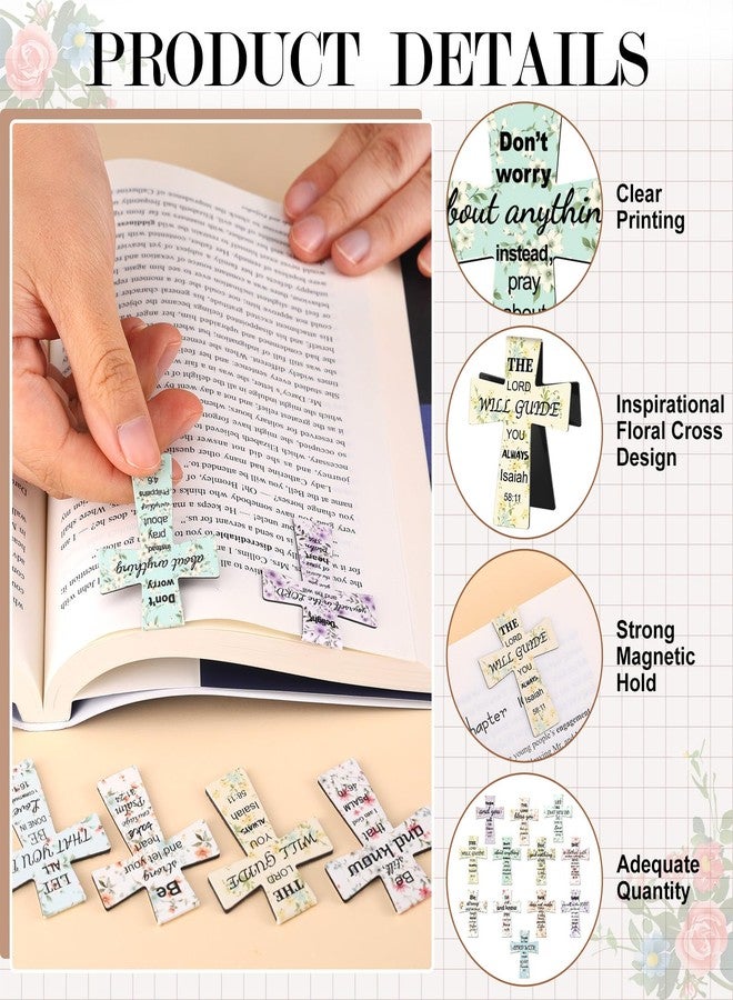 Booson 48 PCS Magnetic Cross Bookmarks Christian Cross Page Markers Flowers Bookmark with Religious Bible Verses Inspiration Sayings Gifts for Mother's Day Women Students Bible Study School Church - Image 3