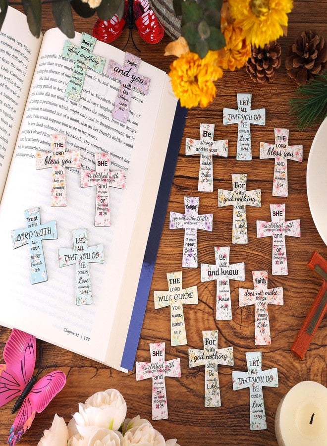 Booson 48 PCS Magnetic Cross Bookmarks Christian Cross Page Markers Flowers Bookmark with Religious Bible Verses Inspiration Sayings Gifts for Mother's Day Women Students Bible Study School Church - Image 4