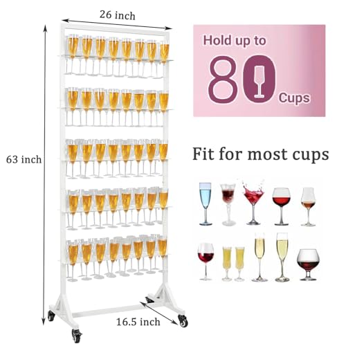 HUAGHEE Champagne Wall Holder for Party Holder Up to 80 Cups, 5 Layer Movable Champagne Flute Holder Display, Metal Champagne Wall Stand, Drink Wall for Wedding, Bar Decor - Image 2