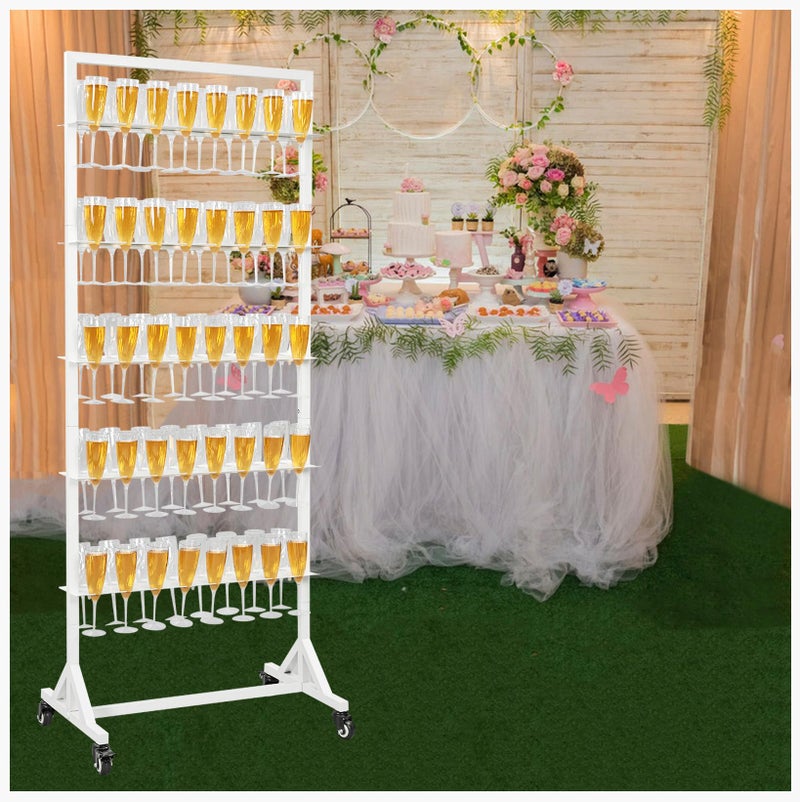 HUAGHEE Champagne Wall Holder for Party Holder Up to 80 Cups, 5 Layer Movable Champagne Flute Holder Display, Metal Champagne Wall Stand, Drink Wall for Wedding, Bar Decor - Image 1