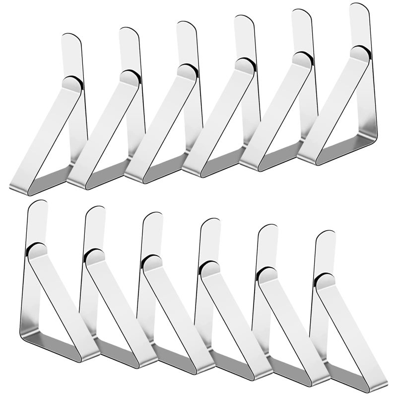 T-Antrix 12 Pack Tablecloth Clips- Picnic Table Cloth Clips- Stainless Steel Table Cloth Cover Clamps- Table Clips for Restaurant Picnics Marquees Weddings Graduation Party- Fits Up to 1.7  Thick Tables - Image 1
