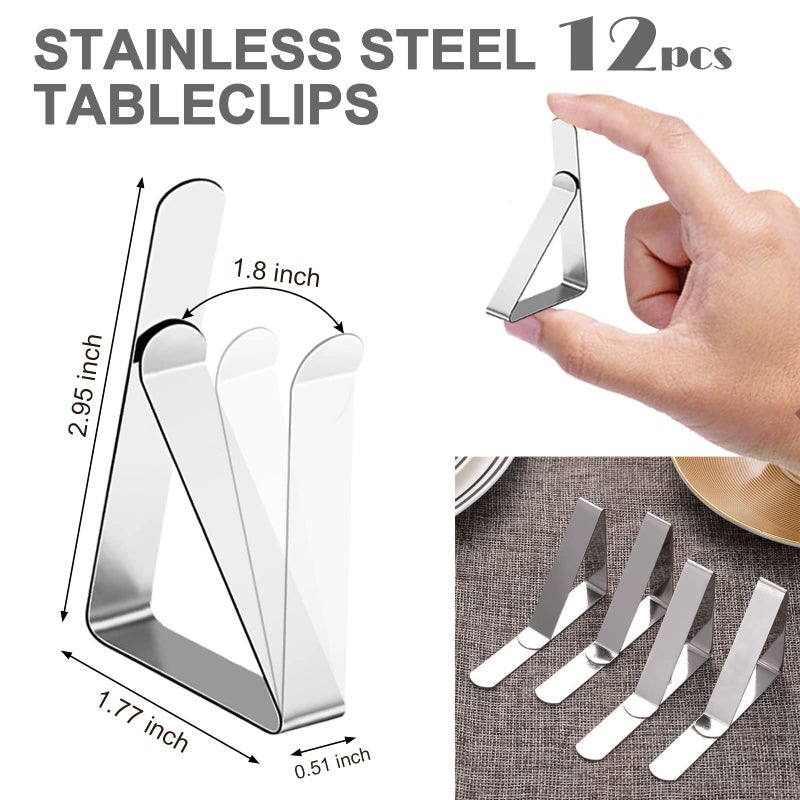 T-Antrix 12 Pack Tablecloth Clips- Picnic Table Cloth Clips- Stainless Steel Table Cloth Cover Clamps- Table Clips for Restaurant Picnics Marquees Weddings Graduation Party- Fits Up to 1.7  Thick Tables - Image 2
