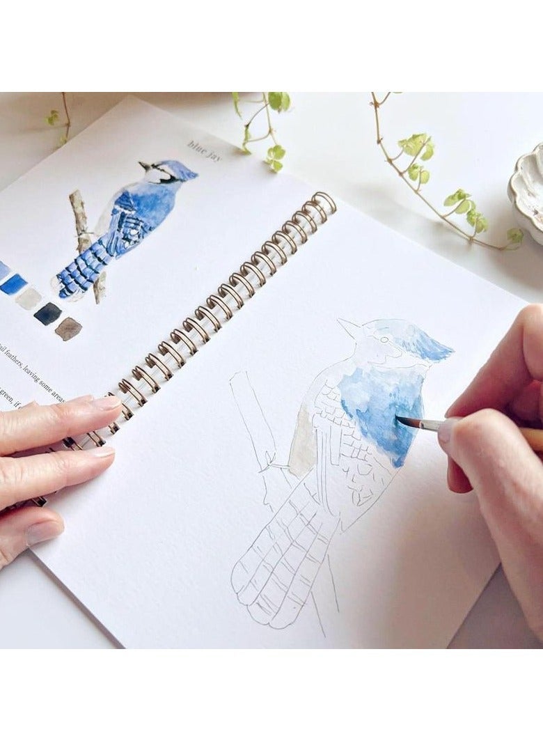 Watercolor Workbooks for Beginners, Step Instructions with Lightly Illustrated Sketches, 12 Colors Watercolor Paint Set with Paint Brush 100lb Paper, 7”x9” Painting Book for Adults (Birds) - Image 5