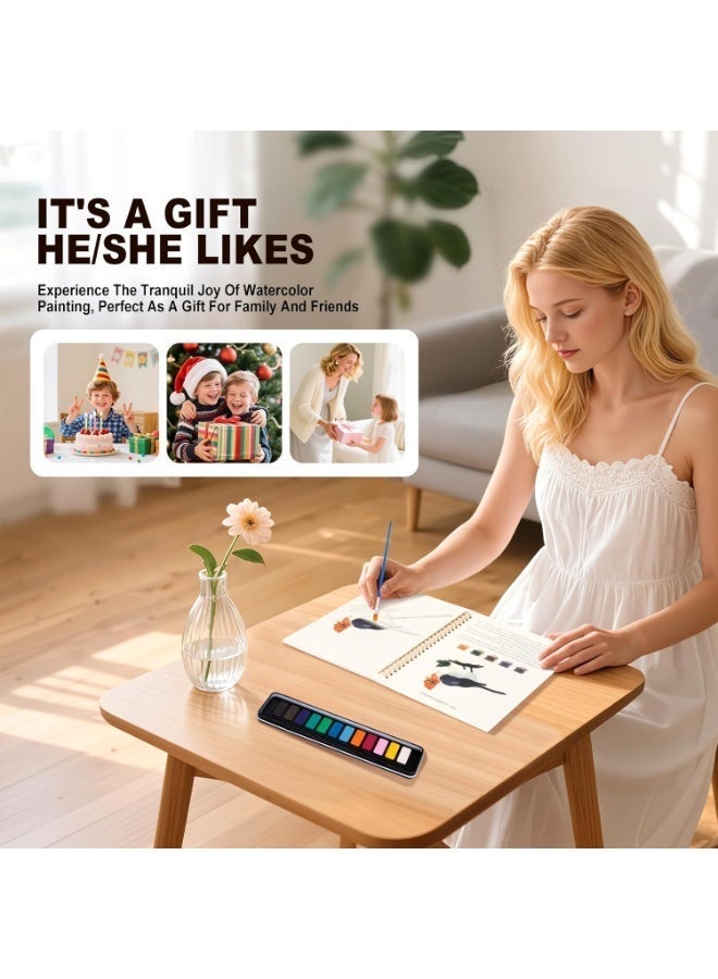 Watercolor Workbooks for Beginners, Step Instructions with Lightly Illustrated Sketches, 12 Colors Watercolor Paint Set with Paint Brush 100lb Paper, 7”x9” Painting Book for Adults (Birds) - Image 3