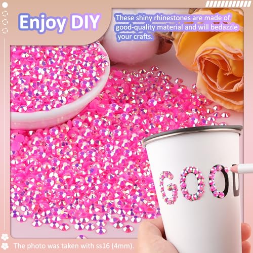 TINKRSTUFF 5000Pcs 4mm Resin Jelly Rhinestones with 1Pcs 10ml B7000 Jewelry Glue for Crafting, Hot Pink AB Flatback Gems, Bedazzling Crystal Bulk for DIY Crafts Clothing Tumblers Shoes Nail Art Fabric - Image 4