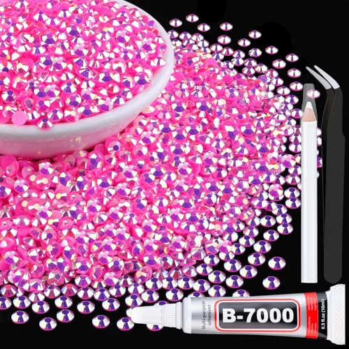 TINKRSTUFF 5000Pcs 4mm Resin Jelly Rhinestones with 1Pcs 10ml B7000 Jewelry Glue for Crafting, Hot Pink AB Flatback Gems, Bedazzling Crystal Bulk for DIY Crafts Clothing Tumblers Shoes Nail Art Fabric - Image 1