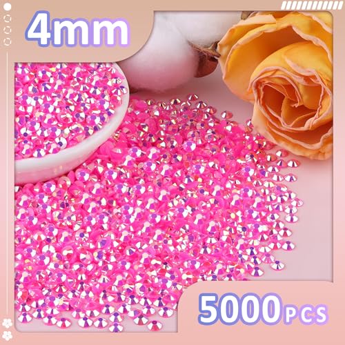 TINKRSTUFF 5000Pcs 4mm Resin Jelly Rhinestones with 1Pcs 10ml B7000 Jewelry Glue for Crafting, Hot Pink AB Flatback Gems, Bedazzling Crystal Bulk for DIY Crafts Clothing Tumblers Shoes Nail Art Fabric - Image 2