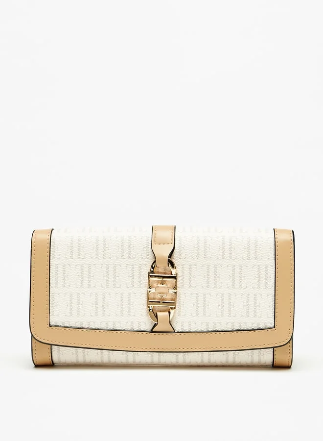 ELLE Monogram Print Wallet with Magnetic Closure