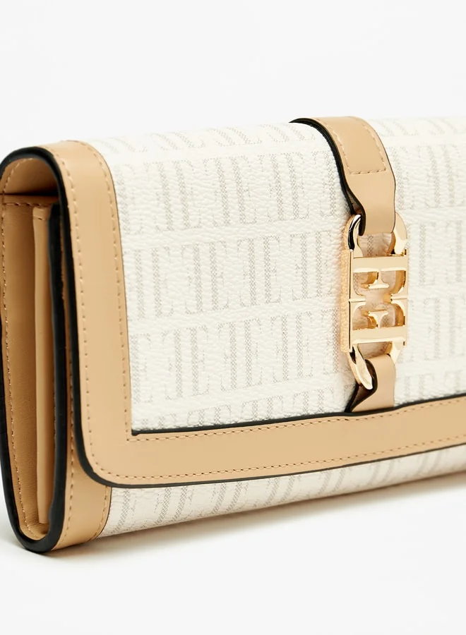 ELLE Monogram Print Wallet with Magnetic Closure