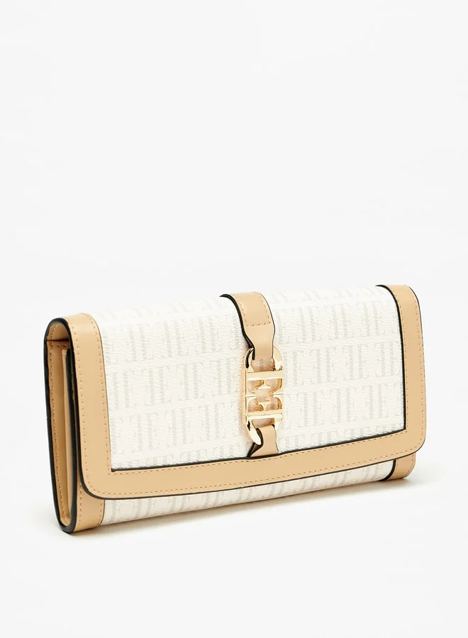 ELLE Monogram Print Wallet with Magnetic Closure