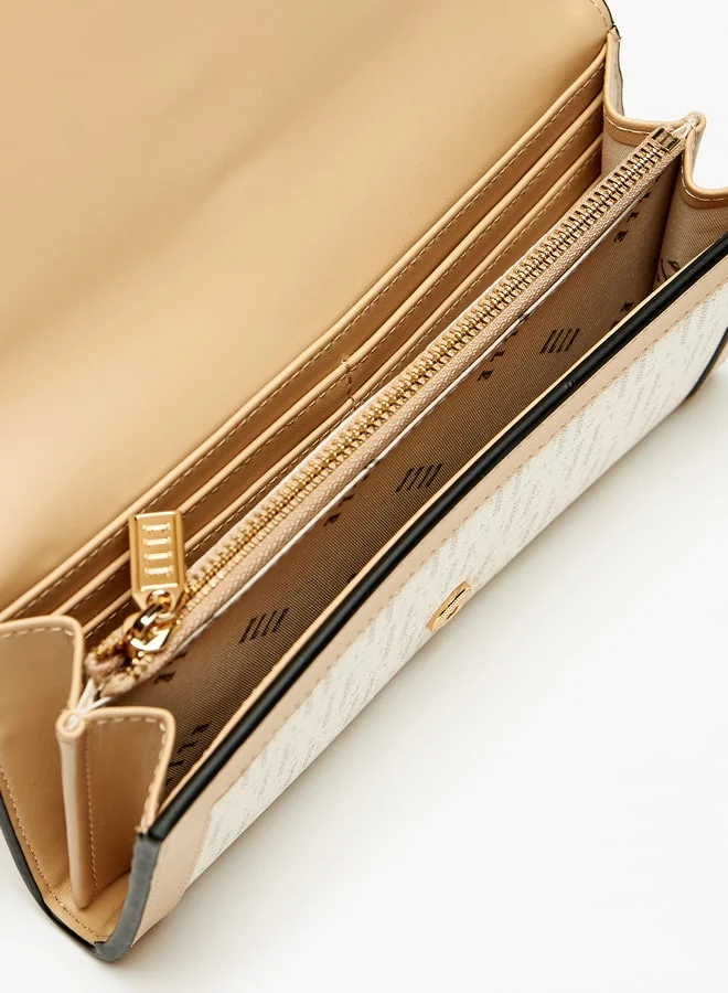 ELLE Monogram Print Wallet with Magnetic Closure
