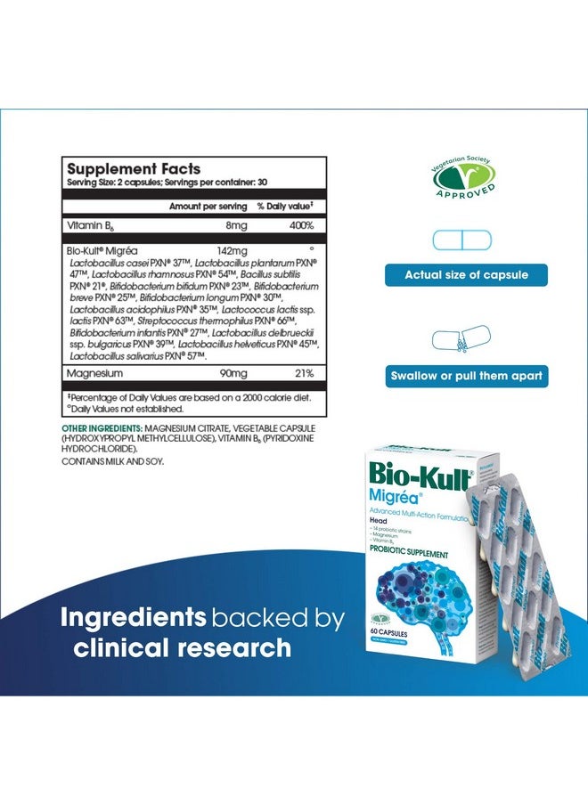 Bio-Kult Migréa Advanced Multistrain Probiotics With Magnesium Citrate Vitamin B6 60 Unflavored 60 Count  - Image 4