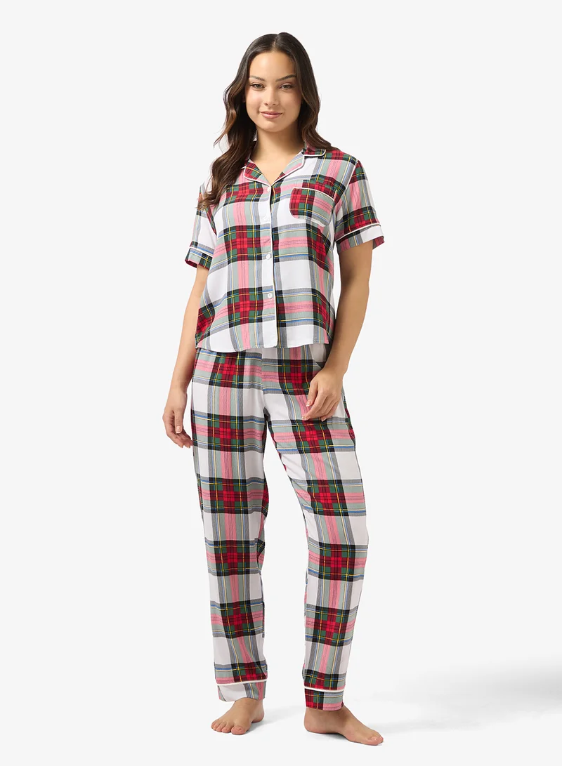 Ginger Checkered Button Up Shirt & Pyjama Coord Set