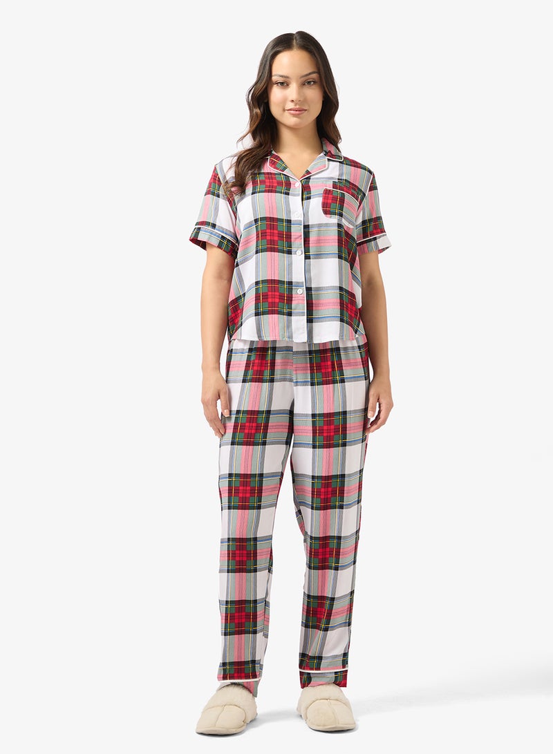 جينجر طقم قميص بيجامة كاروهات بأزرار - Image 5