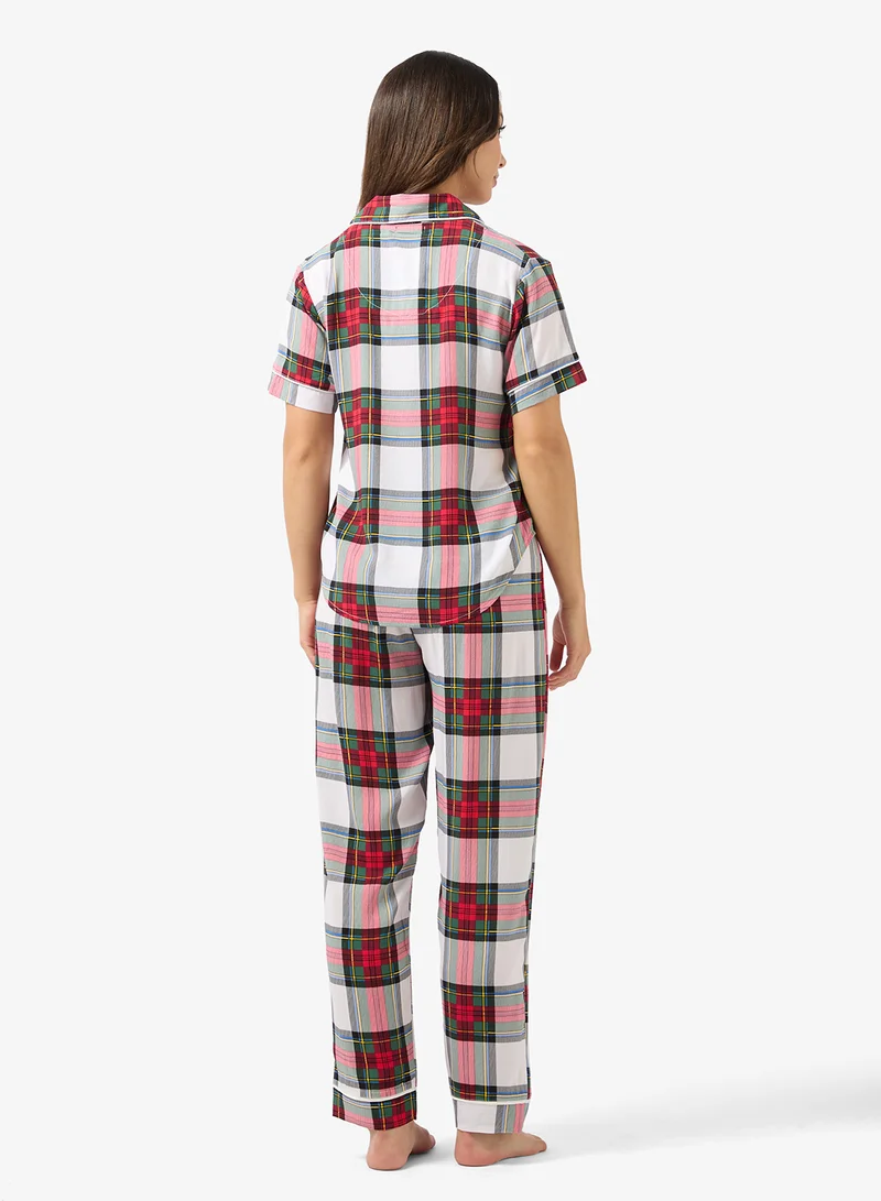 Ginger Checkered Button Up Shirt & Pyjama Coord Set