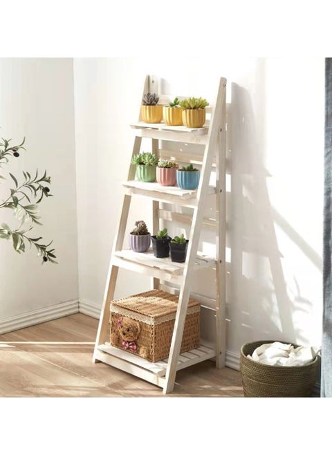 Plant Stand 4 Tier Foldable Wooden Stand Sturdy & Durable Ladder Shelf Display Stand Multipurpose Shelves Stand for Bookshelf White