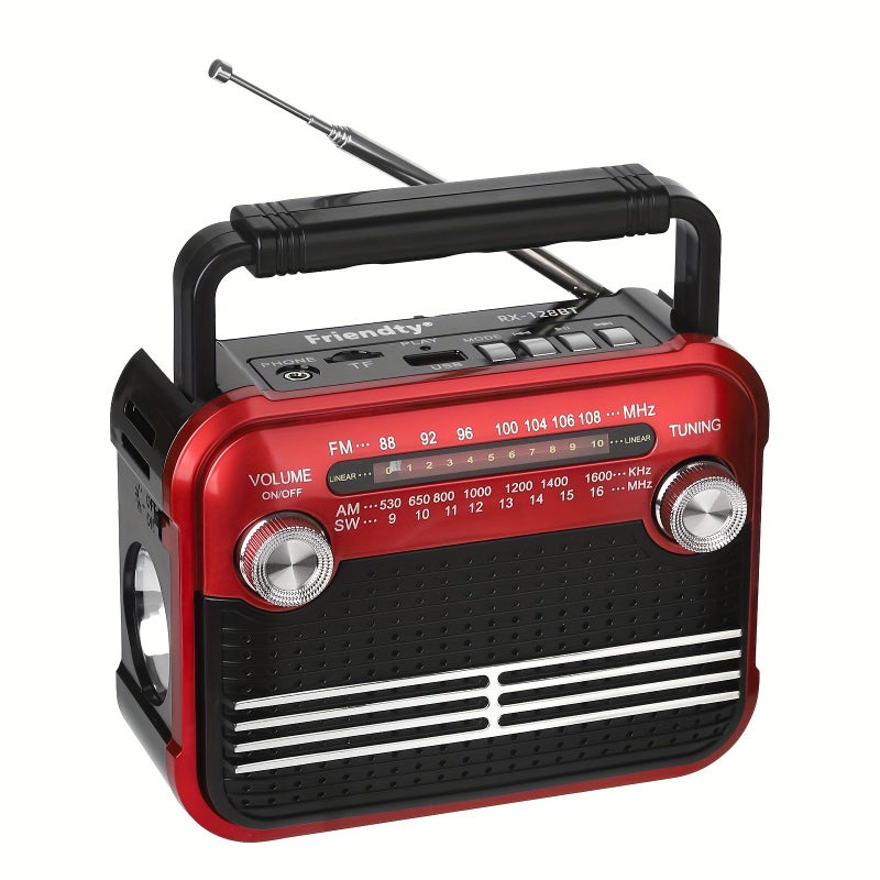 راديو محمول AM FM SW مع تشغيل بطاقة TF وUSB وبلوتوث، يعمل بالبطارية، ومصباح يدوي أزرق للاستخدام المنزلي والداخلي والخارجي - Image 5