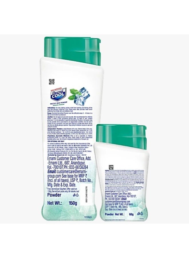 Dermicool Dermi Cool Prickly Heat Powder Menthol Regular, 150 g (Dermicool 60g free) - Image 2