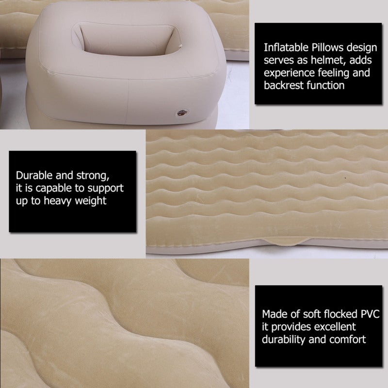 Inflatable Air Mattress Soft Flocked PVC Heavy Weight Support - Built-In Inflatable Pillows Backrest Function Portable Air Bed for Indoor Outdoor Camping Travel - Image 3