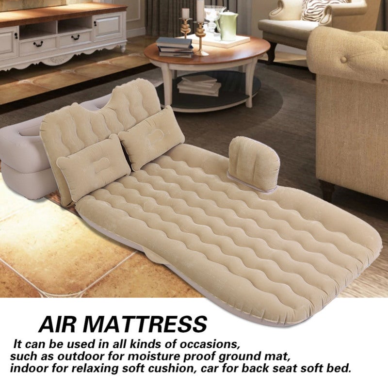 Inflatable Air Mattress Soft Flocked PVC Heavy Weight Support - Built-In Inflatable Pillows Backrest Function Portable Air Bed for Indoor Outdoor Camping Travel - Image 2