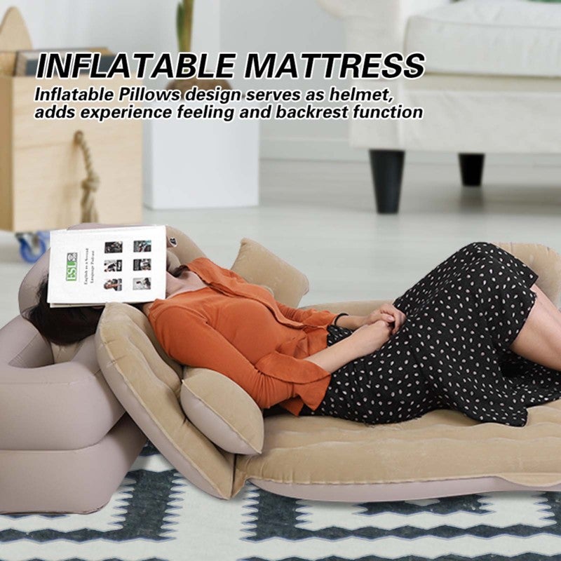 Inflatable Air Mattress Soft Flocked PVC Heavy Weight Support - Built-In Inflatable Pillows Backrest Function Portable Air Bed for Indoor Outdoor Camping Travel - Image 4