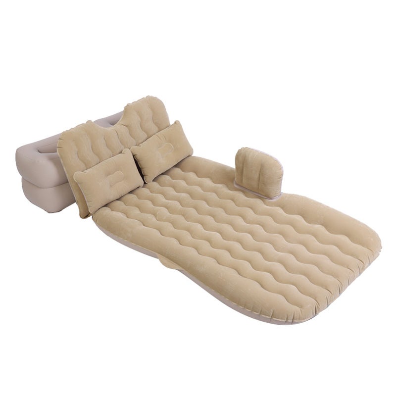 Inflatable Air Mattress Soft Flocked PVC Heavy Weight Support - Built-In Inflatable Pillows Backrest Function Portable Air Bed for Indoor Outdoor Camping Travel - Image 1