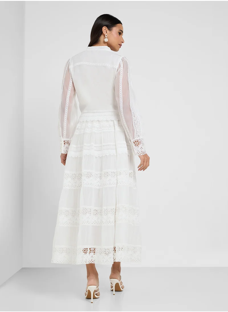 Khizana Top & Skirt Set With Lace Trims