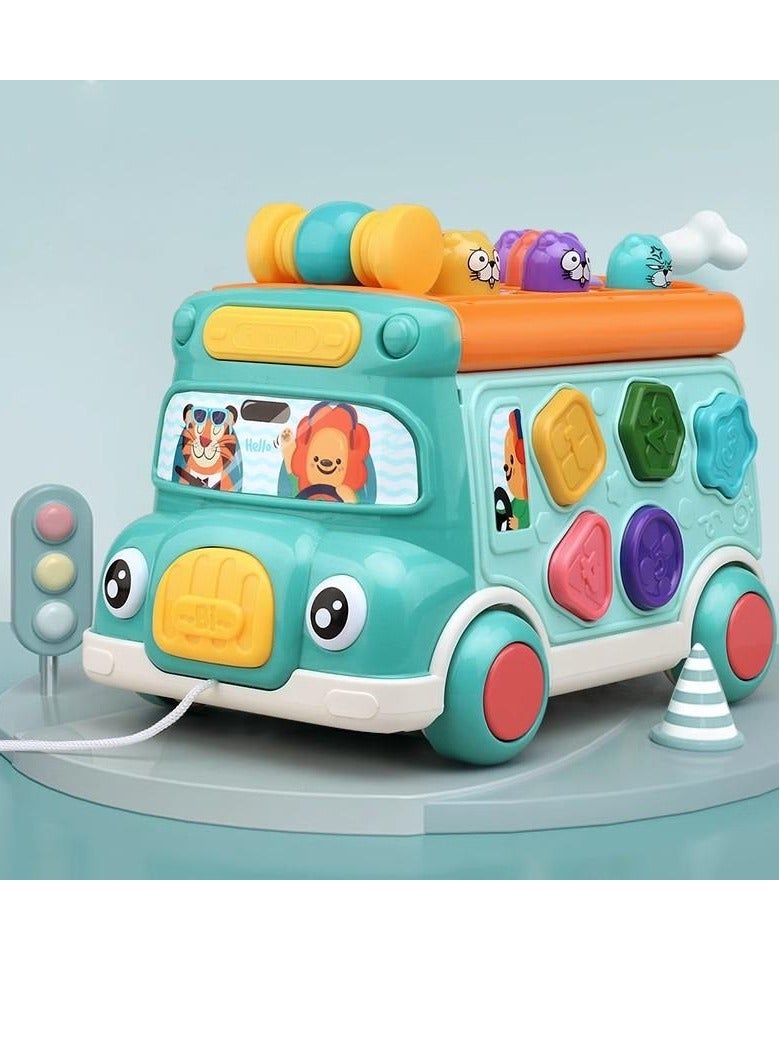 general Toddler Percussion Toys Children's Multifunctional Smart Bus Toy Car Hexahedron Puzzle Tractor Bus Whack-a-Mole Spin Educational Toys Birthday gifts for boys and girls - Image 1
