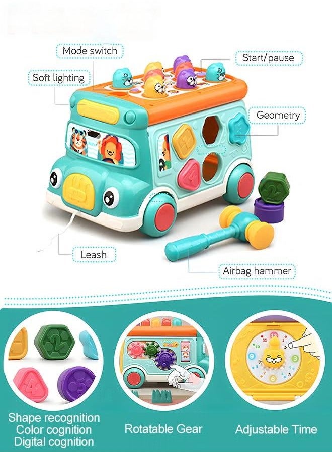 general Toddler Percussion Toys Children's Multifunctional Smart Bus Toy Car Hexahedron Puzzle Tractor Bus Whack-a-Mole Spin Educational Toys Birthday gifts for boys and girls - Image 3