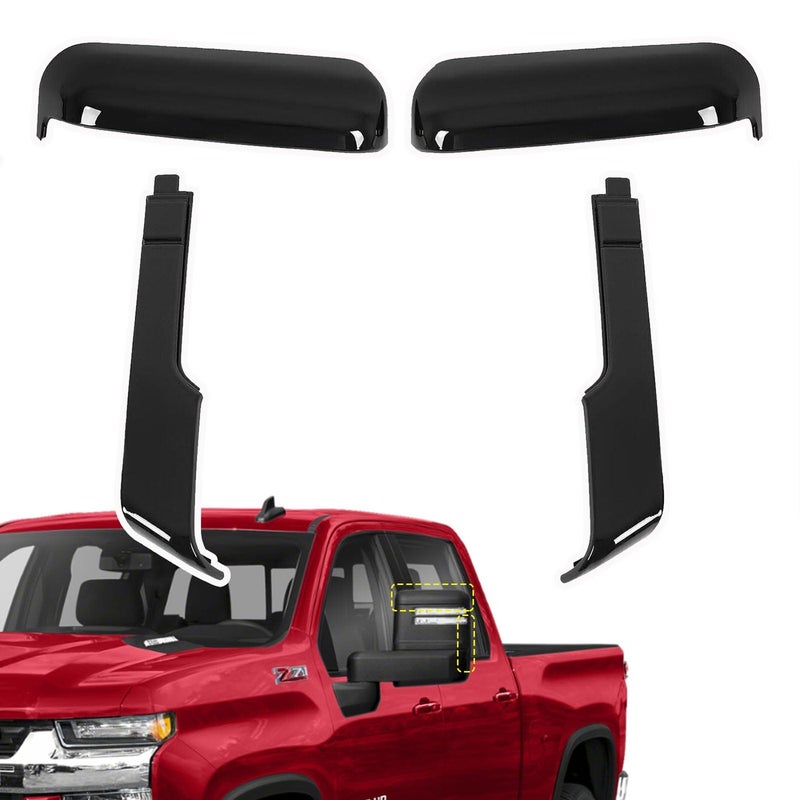 Rearview Mirror Caps fit for Chevy Chevrolet Silverado 2500HD 3500HD 20202023 GMC Sierra Top Side ClipOn Front Door Mirror Housing CoversGlossy Black Left Right Outer Rearview Wing