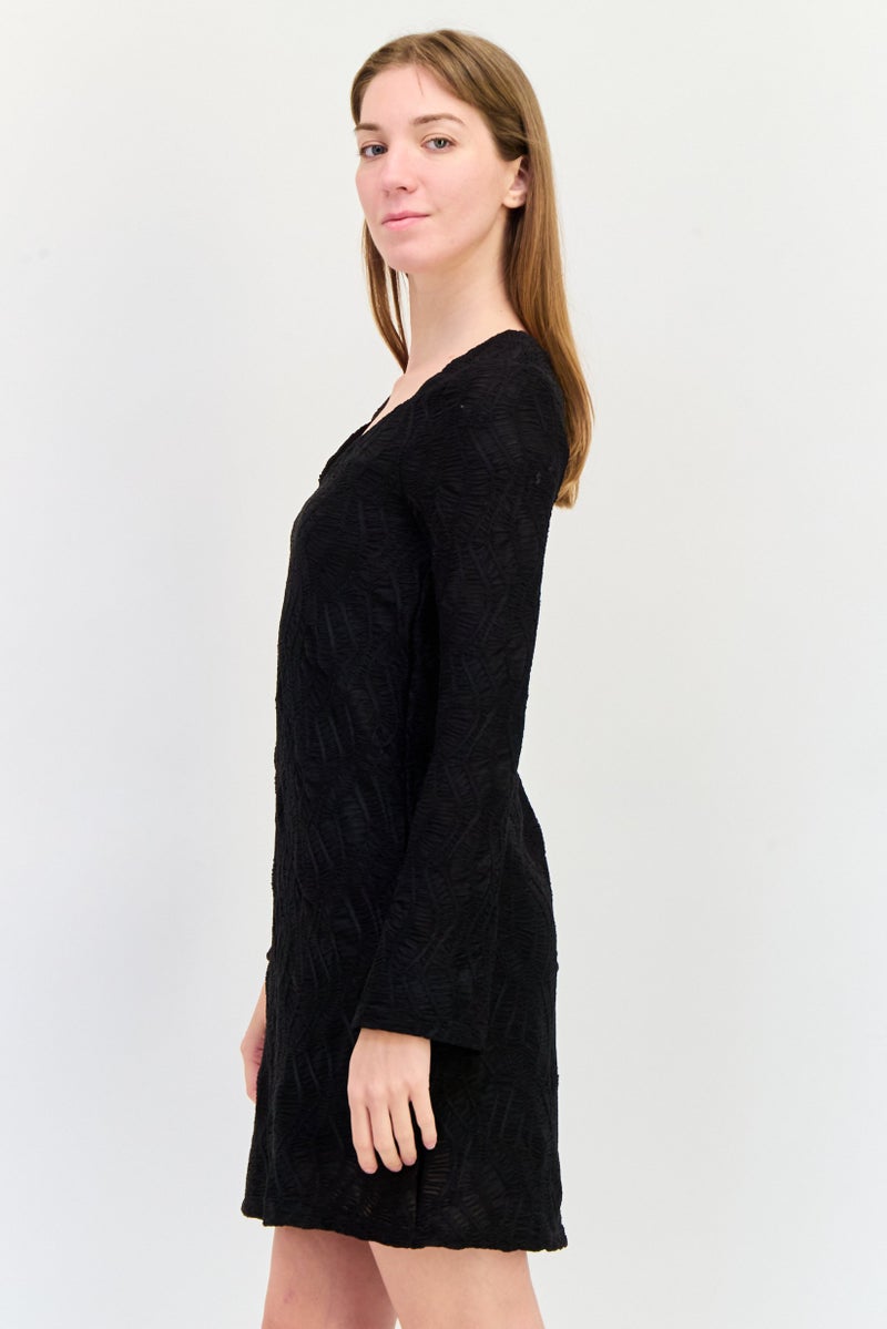 Reserved Women Textured Mini Dress, Black - Image 2