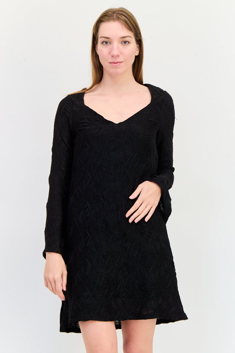 Reserved Women Textured Mini Dress, Black - Image 1