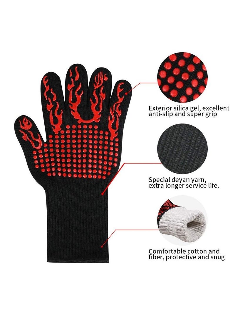 Generic - BBQ Extreme Heat Resistant Gloves for Home Kitchen Outdoor Hand Protection Five Fingers Grill Microwave Oven Mitts for Cooking, Grilling, Baking,Barbecue - Image 1