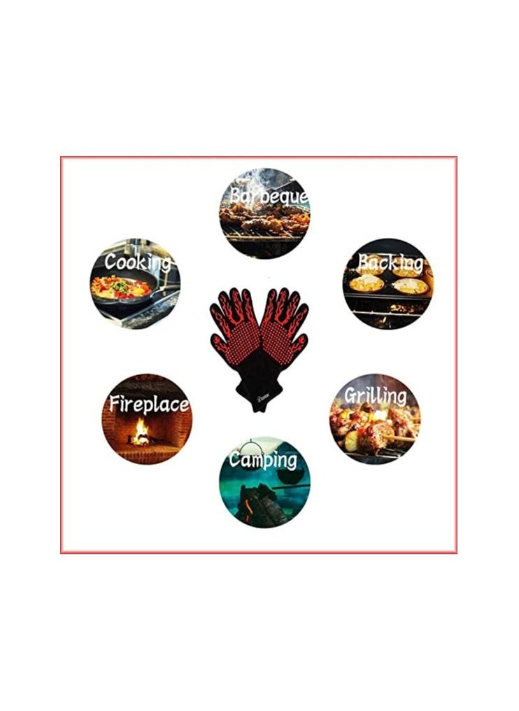 Generic - BBQ Extreme Heat Resistant Gloves for Home Kitchen Outdoor Hand Protection Five Fingers Grill Microwave Oven Mitts for Cooking, Grilling, Baking,Barbecue - Image 1
