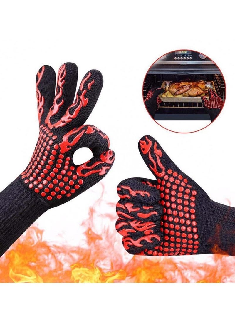 Generic - BBQ Extreme Heat Resistant Gloves for Home Kitchen Outdoor Hand Protection Five Fingers Grill Microwave Oven Mitts for Cooking, Grilling, Baking,Barbecue - Image 1