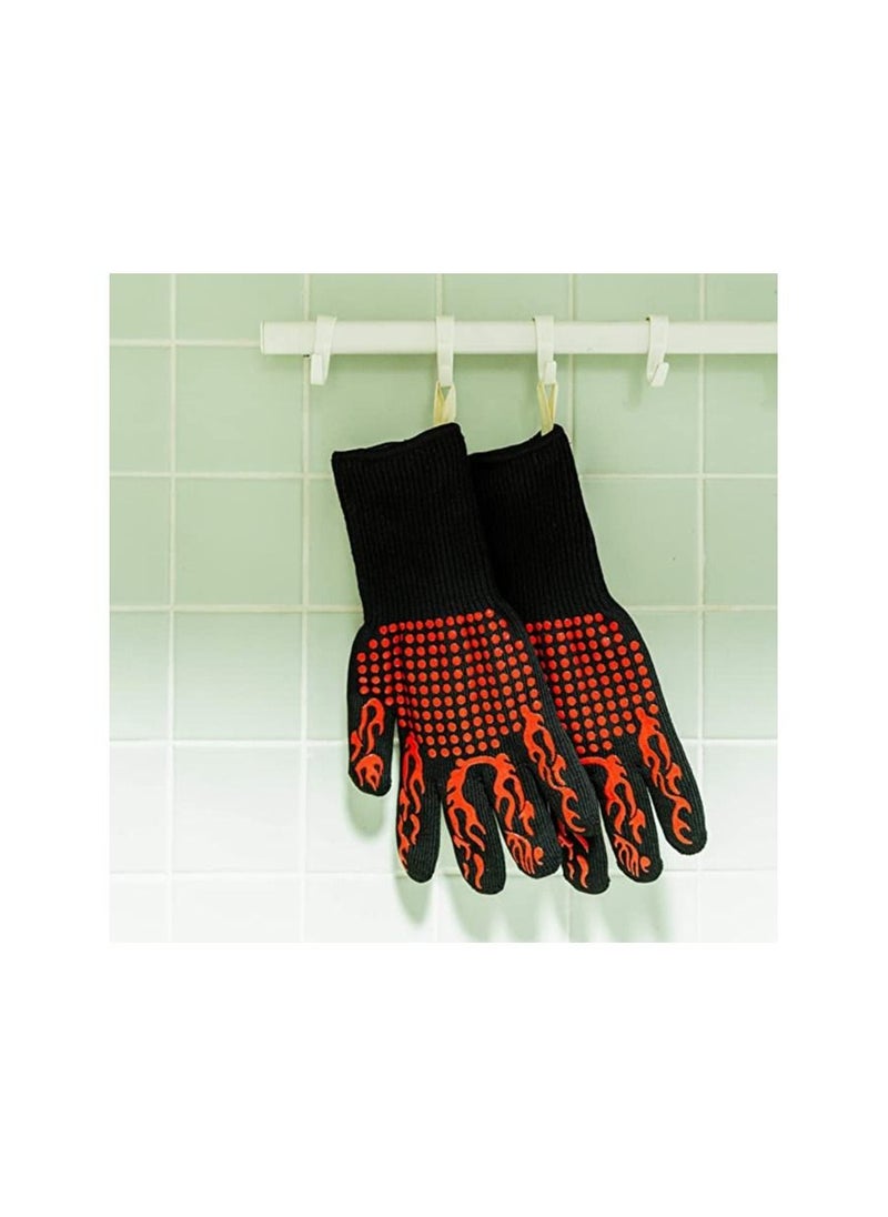 Generic - BBQ Extreme Heat Resistant Gloves for Home Kitchen Outdoor Hand Protection Five Fingers Grill Microwave Oven Mitts for Cooking, Grilling, Baking,Barbecue - Image 1
