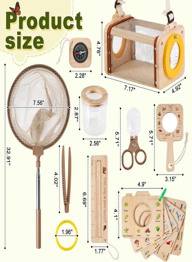 VICAMB Wooden Bug Catcher Kit for Kids,10PCS Kids Bug Catching Kit with Bug Collector,Butterfly Net,Magnifying Glass,Toddler Bug Habitat Outdoor Explorer Kit Bug Collection,Nature Gift for Boys&Girls - Image 2
