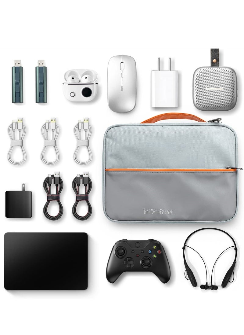 SYOSI - Electronic Cable Organizer Bag, Multiple Compartments for Travel Essentials, Organize Cables, Chargers, Phones, Earphones, Power Banks, Earbuds, and Hard Drives, Grey - Image 1