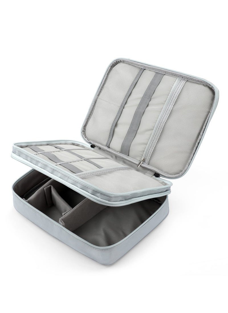 SYOSI - Electronic Cable Organizer Bag, Multiple Compartments for Travel Essentials, Organize Cables, Chargers, Phones, Earphones, Power Banks, Earbuds, and Hard Drives, Grey - Image 1
