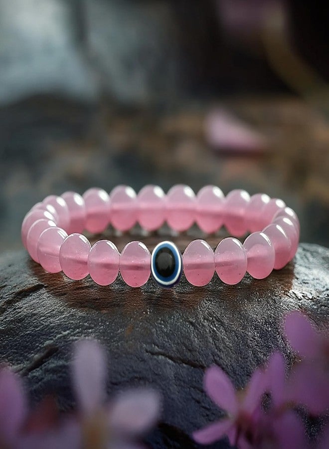 Astrotalk Rose Quartz with Evil Eye Bracelet | Love, Protection & Positive Energy | Astrology Bracelet for Men & Women | Certified Crystal Bracelet | Valentine Gift For Girlfriend - Image 2