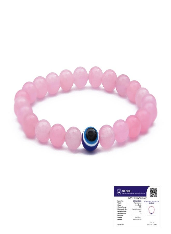 Astrotalk Rose Quartz with Evil Eye Bracelet | Love, Protection & Positive Energy | Astrology Bracelet for Men & Women | Certified Crystal Bracelet | Valentine Gift For Girlfriend - Image 1