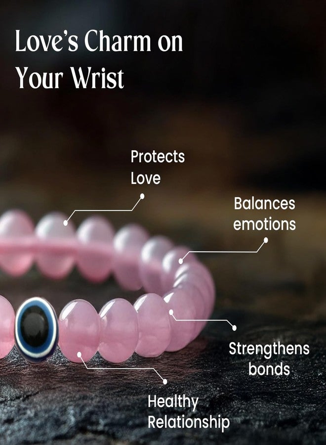 Astrotalk Rose Quartz with Evil Eye Bracelet | Love, Protection & Positive Energy | Astrology Bracelet for Men & Women | Certified Crystal Bracelet | Valentine Gift For Girlfriend - Image 3